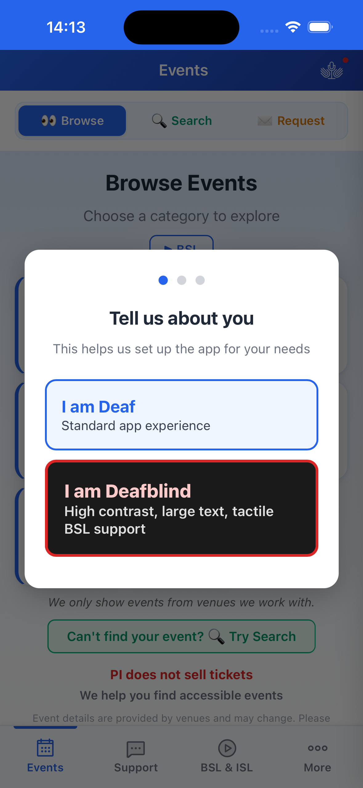 Deafblind accessibility screen