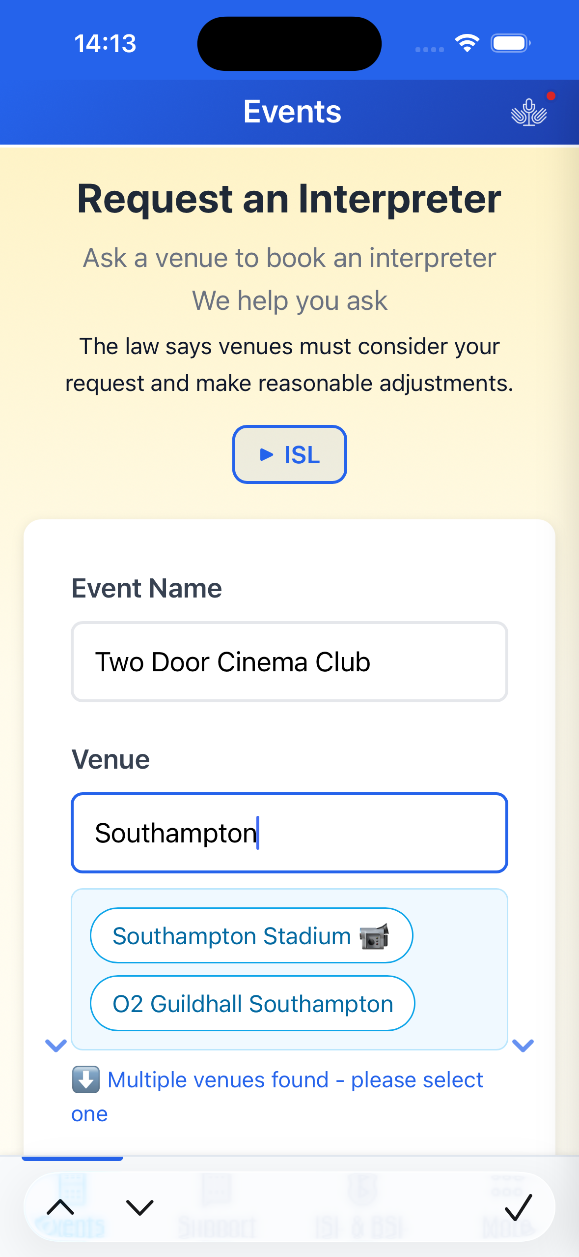 Request interpreter screen
